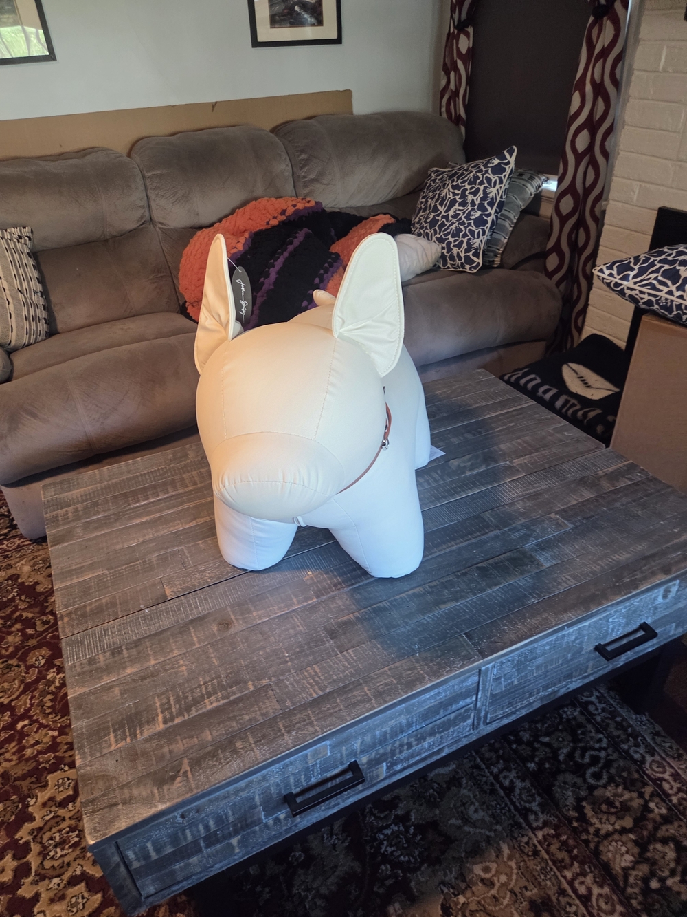White Faux Leather Dog Accent Sculpture with Collar
